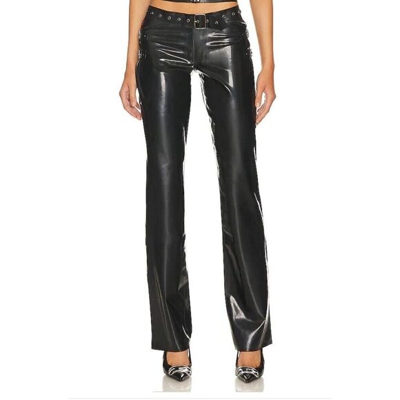 MIAOU Toni Black Latex Flares Buckle Cargo Pants Revolve Sz XXS NWT $450 - Picture 8 of 12